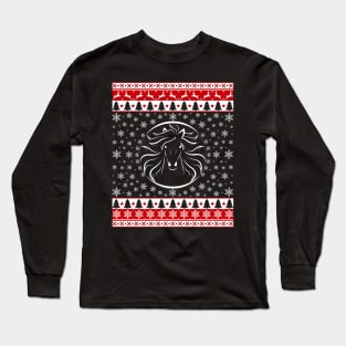 Christmas Horse Face Equestrian Long Sleeve T-Shirt